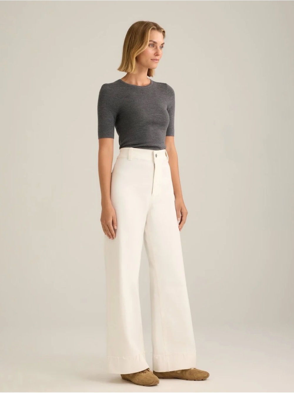 White Story Katarina Jean White Canvas Raw Hem Wide Leg Jeans AU 10 / US 6